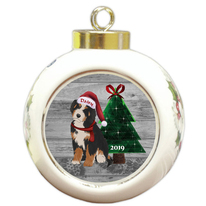 Custom Personalized Bernedoodle Dog Glassy Classy Christmas Round Ball Ornament