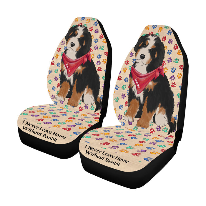 Personalized I Never Leave Home Paw Print Bernedoodle Dogs Pet Front Car Seat Cover (Set of 2)