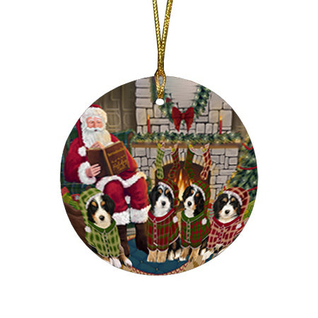 Christmas Cozy Holiday Tails Bernedoodles Dog Round Flat Christmas Ornament RFPOR55455