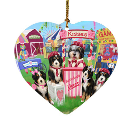 Carnival Kissing Booth Bernedoodles Dog Heart Christmas Ornament HPOR56139