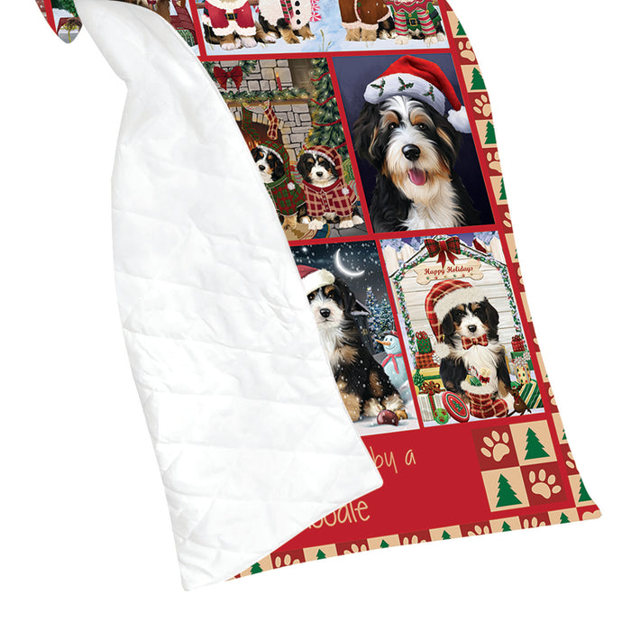 Love is Being Owned Christmas Bernedoodle Dogs Quilt