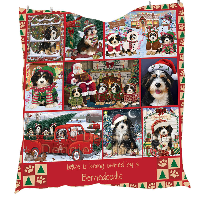 Love is Being Owned Christmas Bernedoodle Dogs Quilt