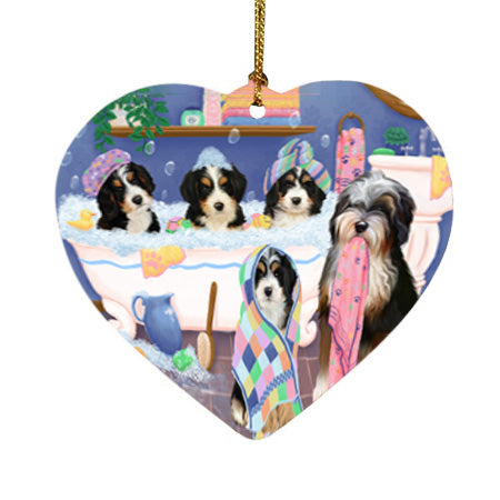 Rub A Dub Dogs In A Tub Bernedoodles Dog Heart Christmas Ornament HPOR57119