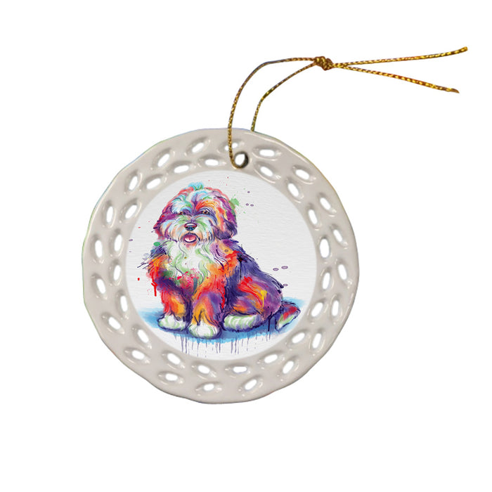 Watercolor Bernedoodle Dog Ceramic Doily Ornament DPOR57369