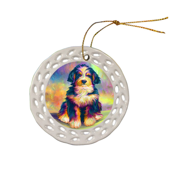 Paradise Wave Bernedoodle Dog Ceramic Doily Ornament DPOR56412