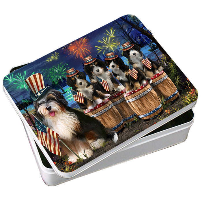 4th of July Independence Day Fireworks Bernedoodles at the Lake Photo Storage Tin PITN51013