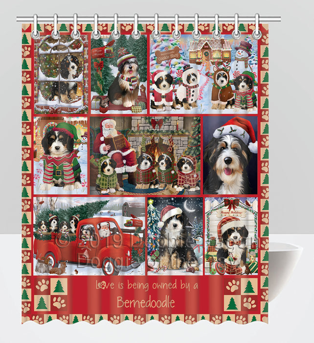 Love is Being Owned Christmas Bernedoodle Dogs Shower Curtain