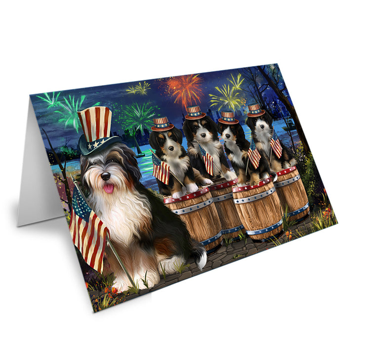 4th of July Independence Day Fireworks Bernedoodles at the Lake Handmade Artwork Assorted Pets Greeting Cards and Note Cards with Envelopes for All Occasions and Holiday Seasons GCD57068