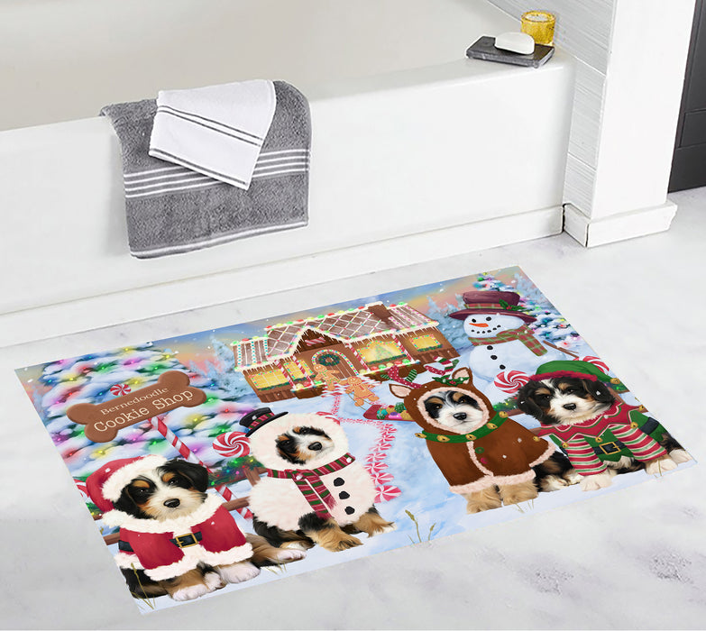 Holiday Gingerbread Cookie Bernedoodle Dogs Bath Mat