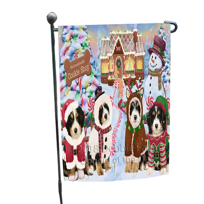Holiday Gingerbread Cookie Shop Bernedoodles Dog Garden Flag GFLG56653