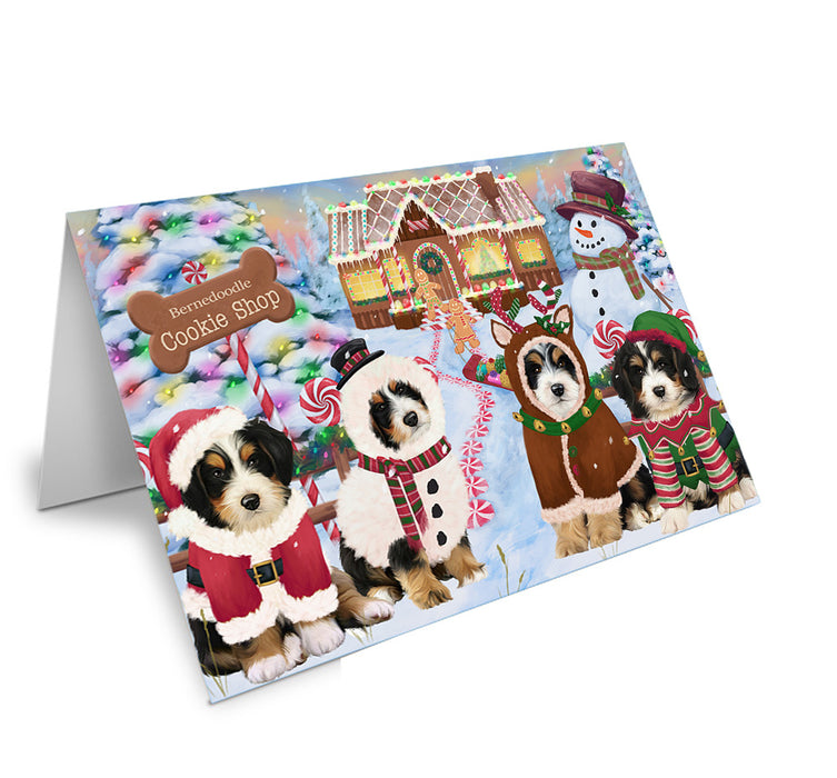Holiday Gingerbread Cookie Shop Bernedoodles Dog Handmade Artwork Assorted Pets Greeting Cards and Note Cards with Envelopes for All Occasions and Holiday Seasons GCD72830