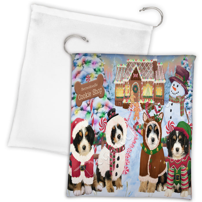 Holiday Gingerbread Cookie Bernedoodle Dogs Shop Drawstring Laundry or Gift Bag LGB48570