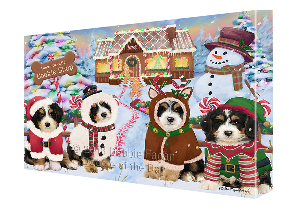 Holiday Gingerbread Cookie Shop Bernedoodles Dog Canvas Print Wall Art Décor CVS127169