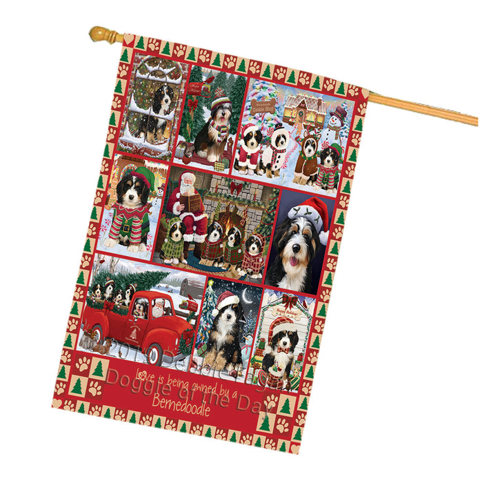 Love is Being Owned Christmas Bernedoodle Dogs House Flag FLG66038