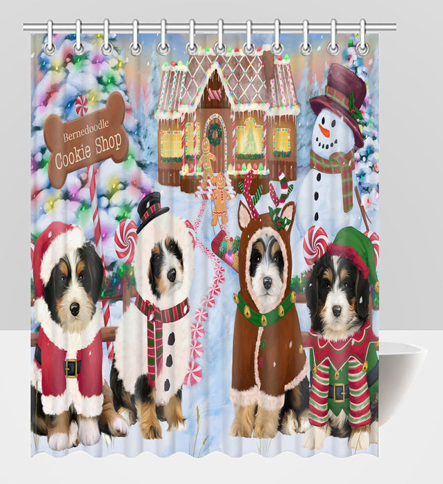 Holiday Gingerbread Cookie Bernedoodle Dogs Shower Curtain