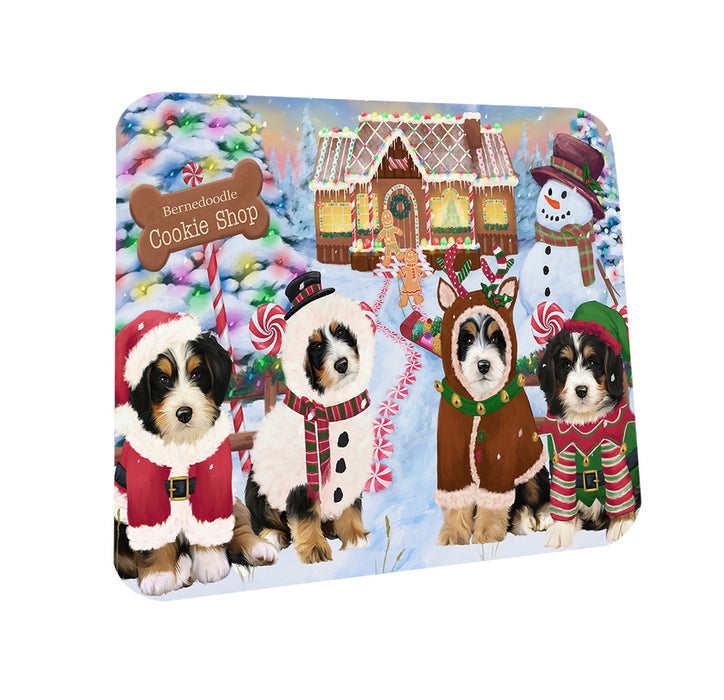 Holiday Gingerbread Cookie Shop Bernedoodles Dog Coasters Set of 4 CST56063