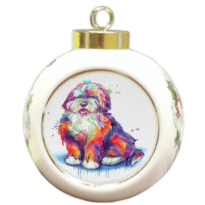 Watercolor Bernedoodle Dog Round Ball Christmas Ornament RBPOR58201
