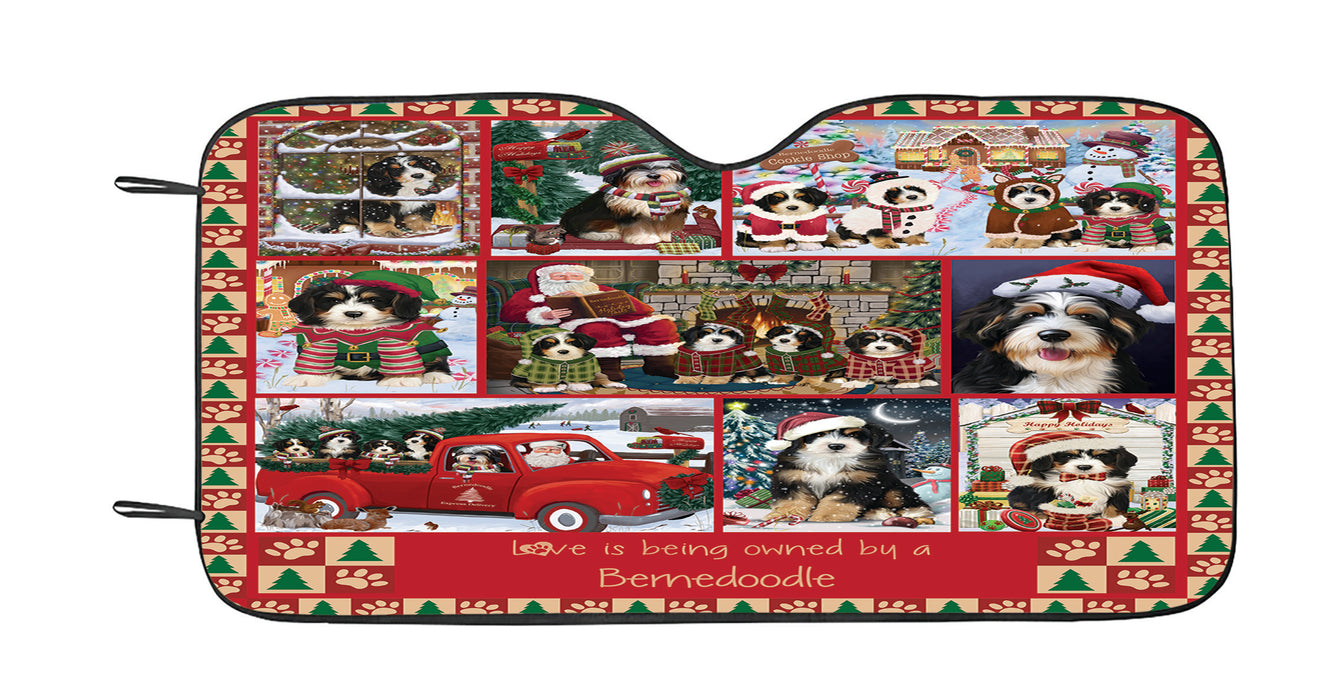 Love is Being Owned Christmas Bernedoodle Dogs Car Sun Shade