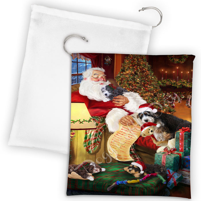 Santa Sleeping with Bernedoodle Dogs Drawstring Laundry or Gift Bag LGB48776
