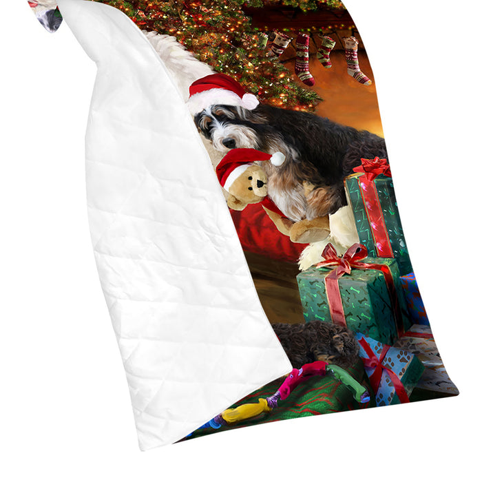Santa Sleeping with Bernedoodlle Dogs Quilt