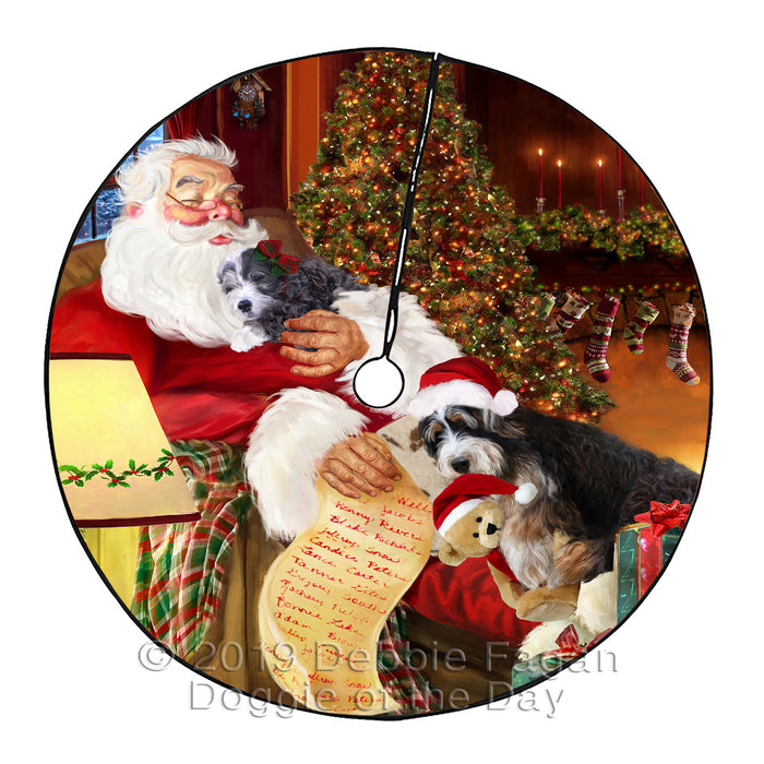 Santa Sleeping with Bernedoodlle Dogs Christmas Tree Skirt