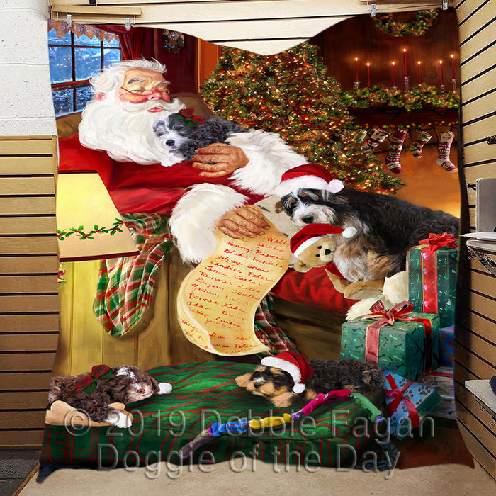 Santa Sleeping with Bernedoodlle Dogs Quilt