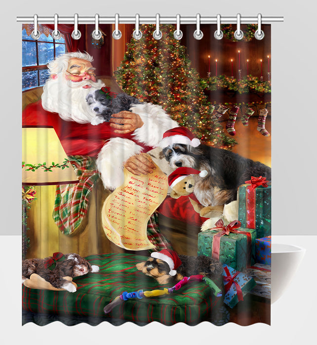 Santa Sleeping with Bernedoodlle Dogs Shower Curtain