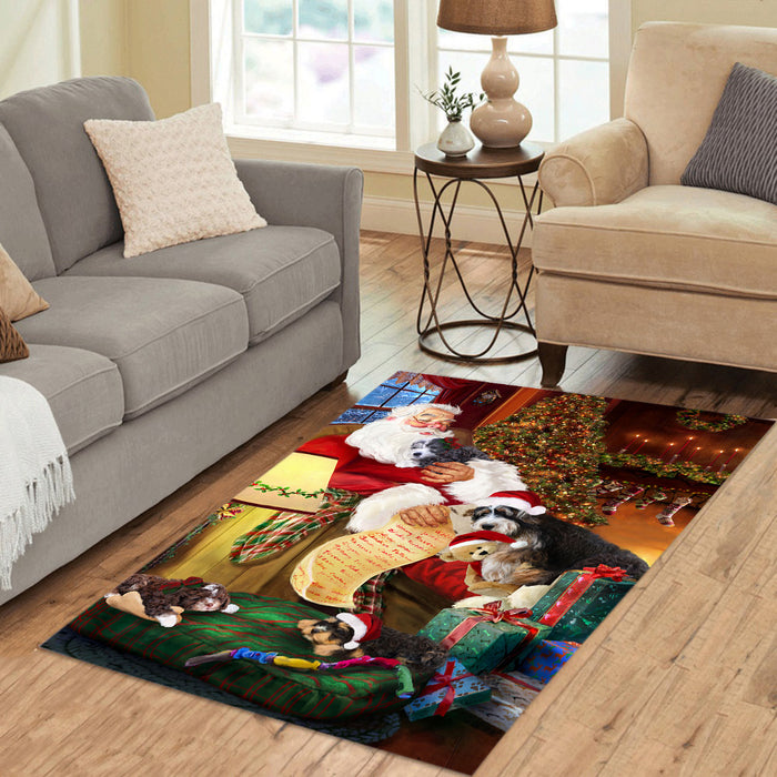 Santa Sleeping with Bernedoodlle Dogs Area Rug