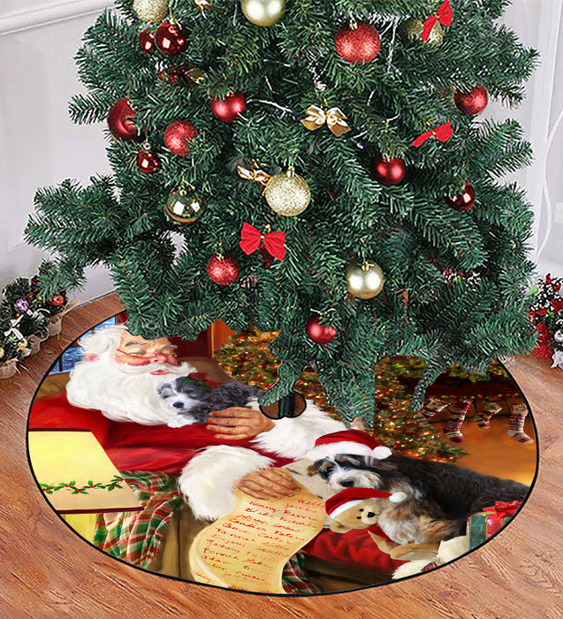 Santa Sleeping with Bernedoodlle Dogs Christmas Tree Skirt