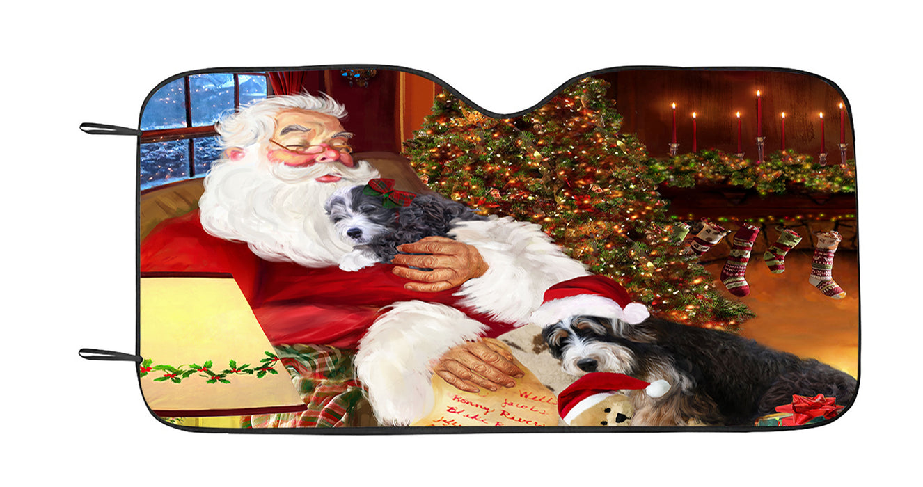 Santa Sleeping with Bernedoodlle Dogs Car Sun Shade