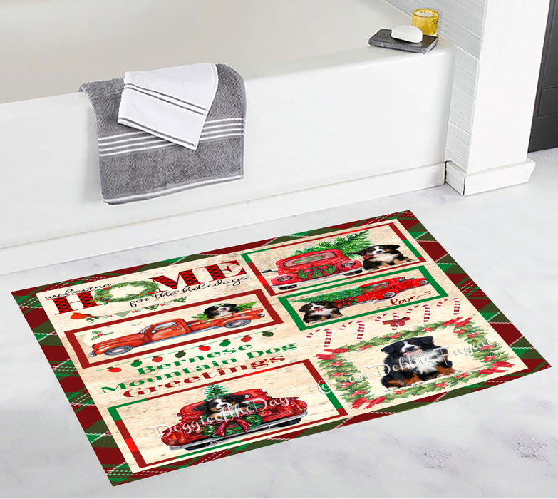 Welcome Home for Christmas Holidays Bernedoodle Dogs Bathroom Rugs with Non Slip Soft Bath Mat for Tub BRUG54277