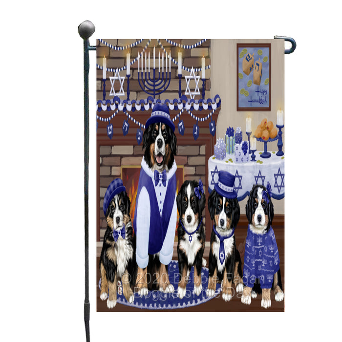 Happy Hanukkah Family Bernese Mountain Dogs Garden Flag GFLG65959