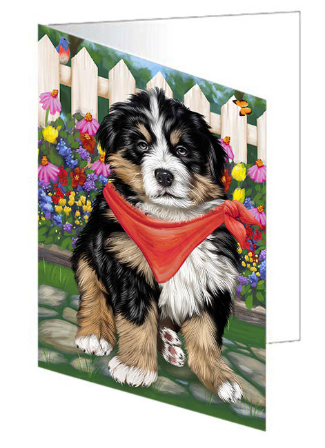 Spring Dog House Bernese Mountain Dogs Handmade Artwork Assorted Pets Greeting Cards and Note Cards with Envelopes for All Occasions and Holiday Seasons GCD53399