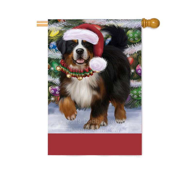 Personalized Trotting in the Snow Bernese Mountain Dog Custom House Flag FLG-DOTD-A60728