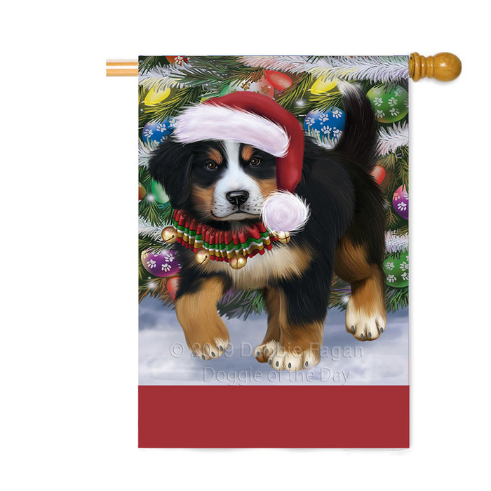 Personalized Trotting in the Snow Bernese Mountain Dog Custom House Flag FLG-DOTD-A60729