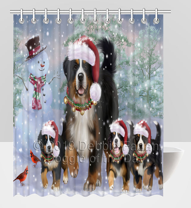 Christmas Running Fammily Bernese Mountain Dogs Shower Curtain