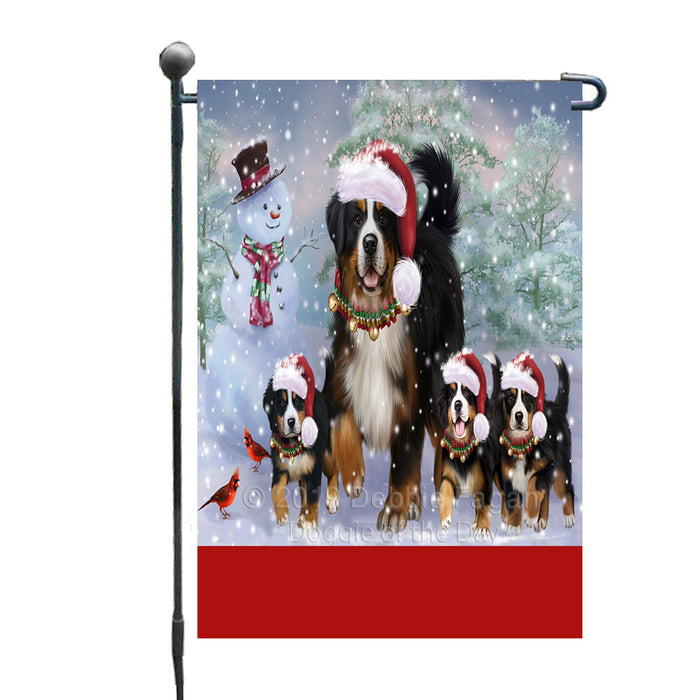 Personalized Christmas Running Family Bernese Mountain Dogs Custom Garden Flags GFLG-DOTD-A60317