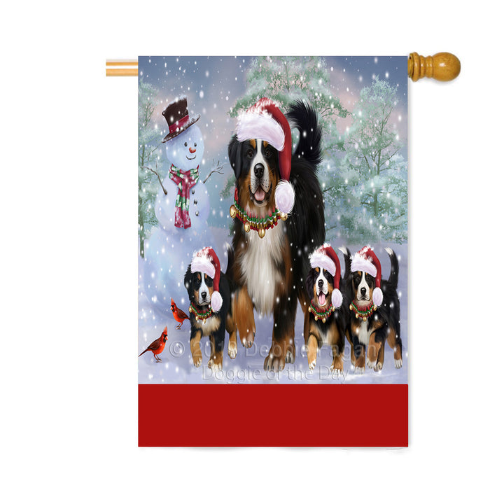 Personalized Christmas Running Family Bernese Mountain Dogs Custom House Flag FLG-DOTD-A60373