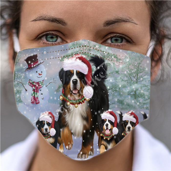 Christmas Running Fammily Bernese Mountain Dogs Face Mask FM48696