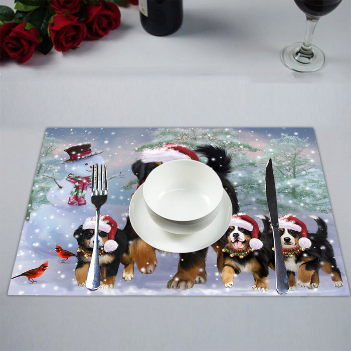 Christmas Running Fammily Bernese Mountain Dogs Placemat