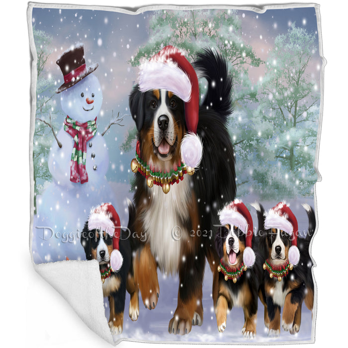 Christmas Running Family Bernese Mountain Dogs Blanket BLNKT118587