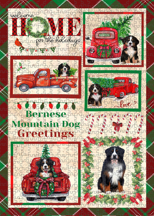 Welcome Home for Christmas Holidays Bernese Mountain Dogs Portrait Jigsaw Puzzle for Adults Animal Interlocking Puzzle Game Unique Gift for Dog Lover's with Metal Tin Box