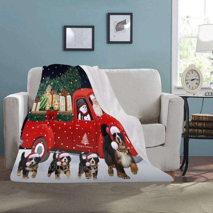 Christmas Express Delivery Red Truck Running Bernese Mountain Dogs Blanket BLNKT141703