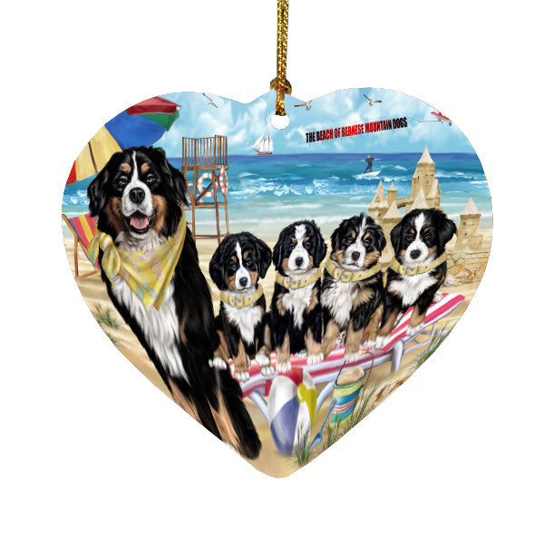 Pet Friendly Beach Bernese Mountain Dog Dogs Heart Christmas Ornament HPORA58847