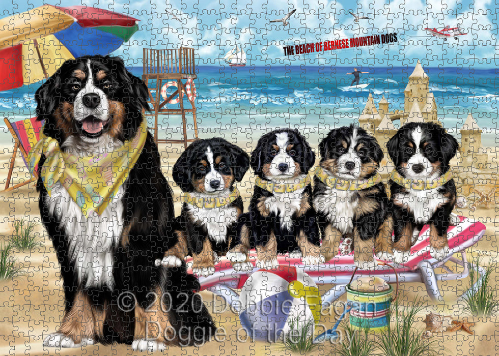 Pet Friendly Beach Bernese Mountain Dog Dogs Portrait Jigsaw Puzzle for Adults Animal Interlocking Puzzle Game Unique Gift for Dog Lover's with Metal Tin Box