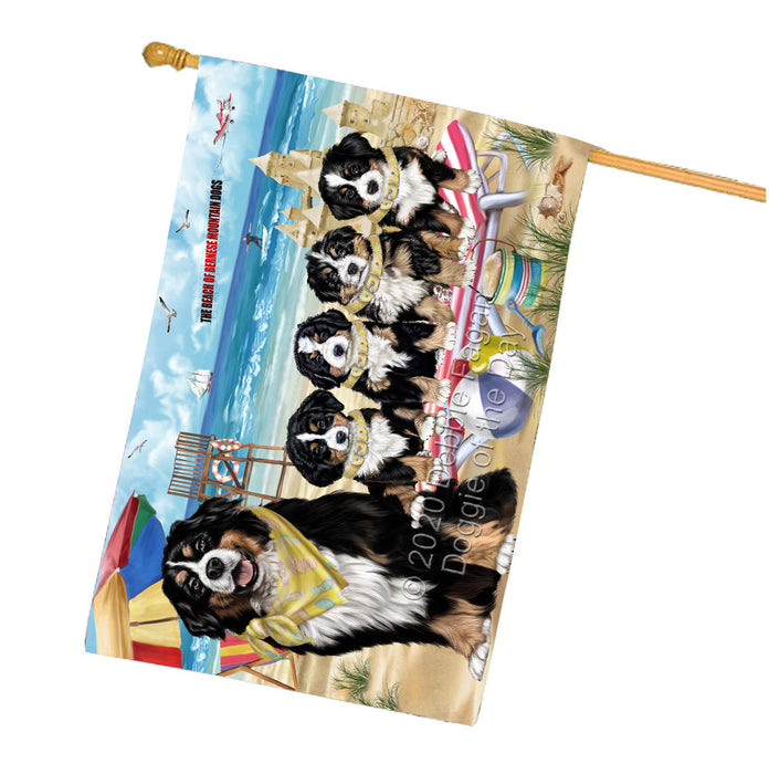 Pet Friendly Beach Bernese Mountain Dog Dogs House Flag Outdoor Decorative Double Sided Pet Portrait Weather Resistant Premium Quality Animal Printed Home Decorative Flags 100% Polyester