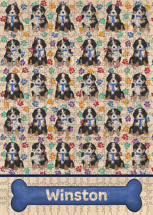 Rainbow Paw Print Bernese Mountain Dogs Puzzle with Photo Tin PUZL97568