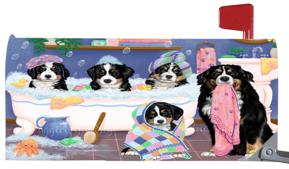 Rub A Dub Dogs In A Tub Bernese Mountain Dog Magnetic Mailbox Cover Both Sides Pet Theme Printed Decorative Letter Box Wrap Case Postbox Thick Magnetic Vinyl Material
