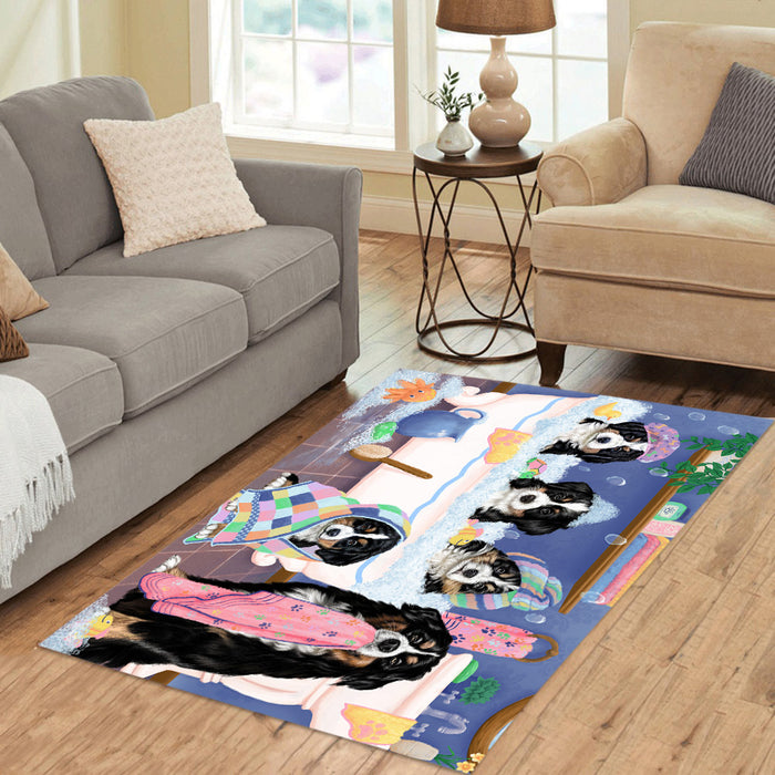 Rub A Dub Dogs In A Tub Bernese Mountain Dogs Area Rug