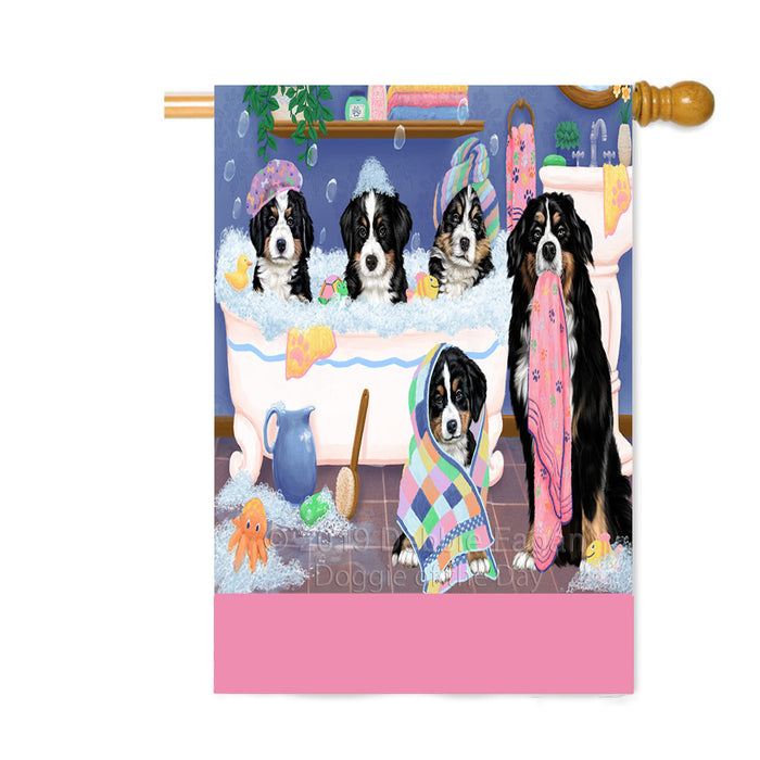 Personalized Rub A Dub Dogs In A Tub Bernese Mountain Dogs Custom House Flag FLG64316